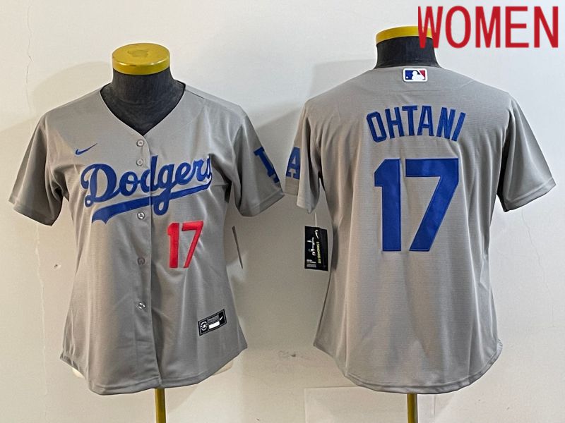 Women Los Angeles Dodgers 17 Ohtani Grey Nike Game MLB Jersey style 2